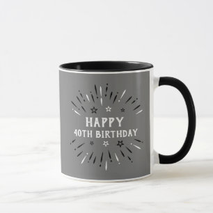 Happy 40th Birthday Fireworks Grey Black White Mok