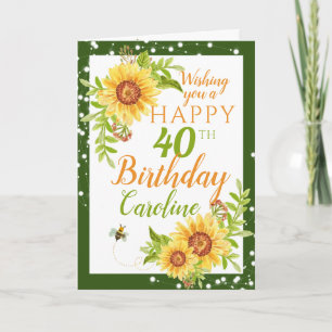 Happy 40th Birthday Floral Sunflower Kaart