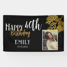 Happy 40th Birthday Gold Foliage Photo Backdrop Spandoek