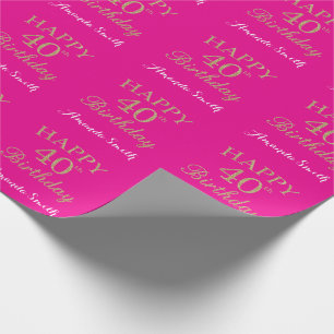 Happy 40th Birthday Gold Glitter en Hot Pink Cadeaupapier