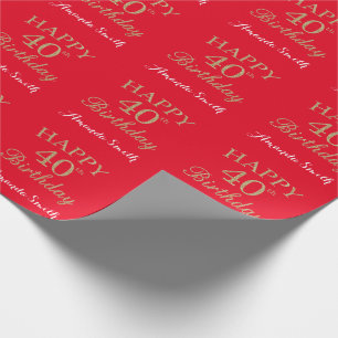 Happy 40th Birthday Gold Glitter en Red Cadeaupapier