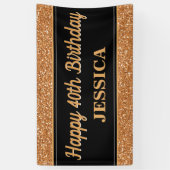 Happy 40th Birthday Gold Glitter Zwart Spandoek (Verticaal)