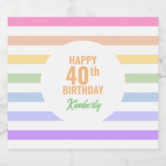 Happy 40th Birthday in Rainbow Stripes Sparkling Wijnetiket (Enkel label)