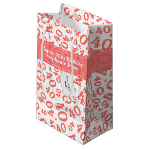 Happy 40th Birthday Number Pattern Coral/White 40 Klein Cadeauzakje