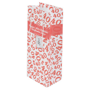 Happy 40th Birthday Number Pattern Coral/White 40 Wijn Cadeautas