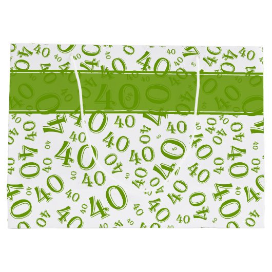 Happy 40th Birthday Number Pattern Green and White Groot Cadeauzakje (Achterkant)