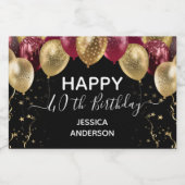 Happy 40th Birthday red en goud Sparkling Wijnetiket (Enkel label)