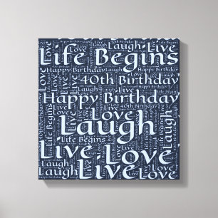 Happy 40th Birthday Word Art Graphic Canvas Afdruk