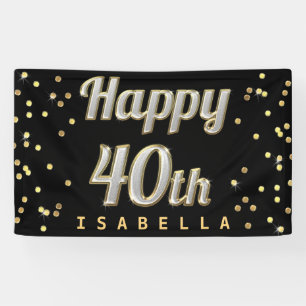 Happy 40th Bling Typography Gold Confetti Black Spandoek