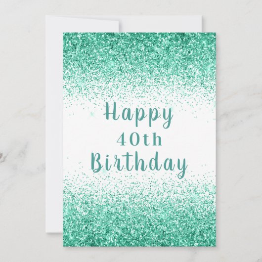 Happy 40th Green Glitter Typography Birthday Card Kaart (Voorkant)