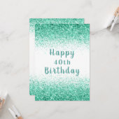 Happy 40th Green Glitter Typography Birthday Card Kaart (Voorkant / Achterkant in situ)