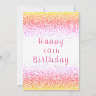 Happy 40th roze Glitter Typography Birthday Card Kaart