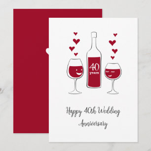 Happy 40th Wedding Jubileum Rode Wijn Hart Kaart