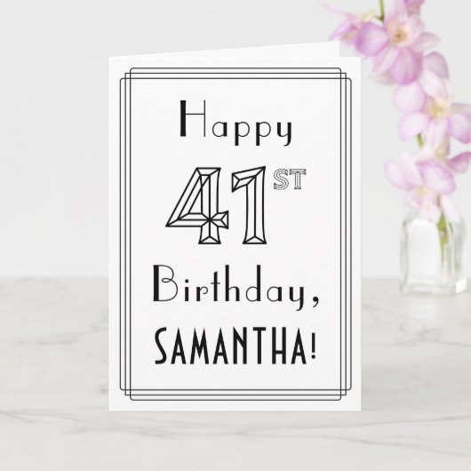 Happy 41st Birthday, Art Deco Style met aangepaste Kaart (Orchidee)