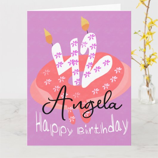 Happy 42e verjaardag Donut Cake Big Kaart (Gele Bloem)