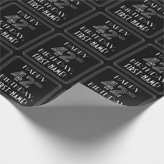 HAPPY 42ND BIRTHDAY; Art Deco Style met aangepaste Cadeaupapier (Hoek)