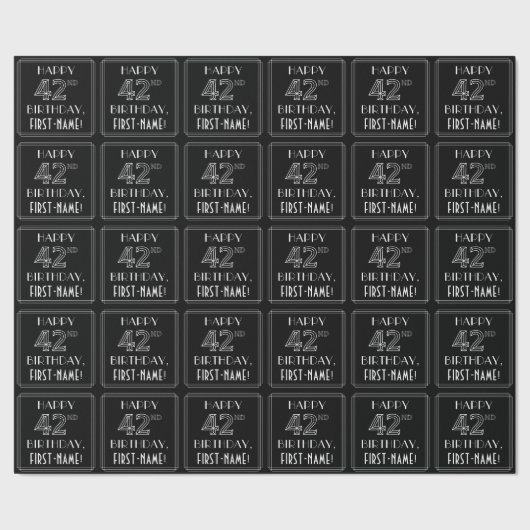 HAPPY 42ND BIRTHDAY; Art Deco Style met aangepaste Cadeaupapier (Zoom)