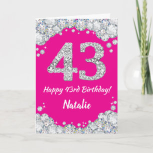 Happy 43rd Birthday Hot Pink en Silver Glitter Kaart