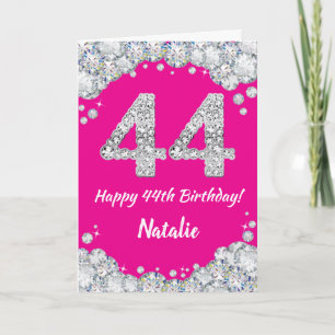 Happy 44th Birthday Hot Pink en Silver Glitter Kaart