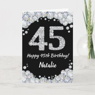Happy 45th Birthday Black en Silver Glitter Card Kaart
