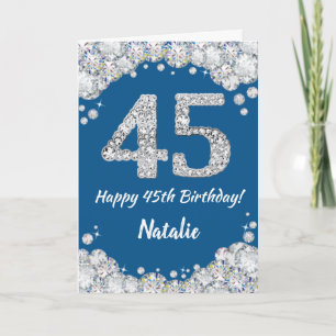 Happy 45th Birthday Blue en Silver Glitter Card Kaart