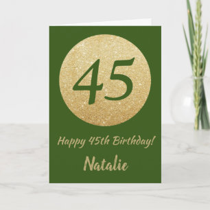 Happy 45th Birthday Green en Gold Glitter Kaart