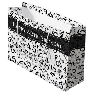 Happy 45th Birthday Number Pattern Black/White Groot Cadeauzakje