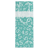 Happy 45th Birthday Number Pattern Blauwgroen/Whit Wijn Cadeautas (Achterkant)