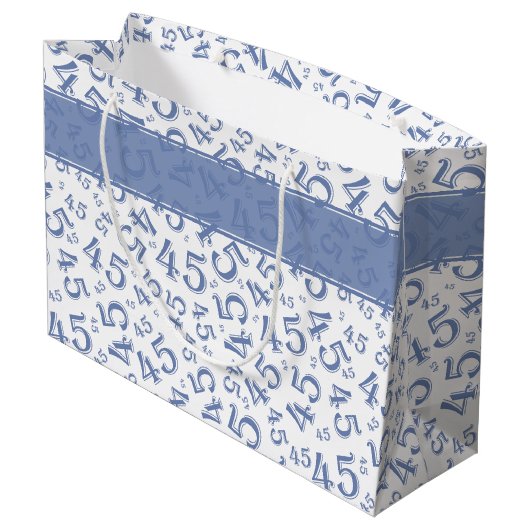 Happy 45th Birthday Number Pattern Blue/White Groot Cadeauzakje (Achterkant Gekanteld)