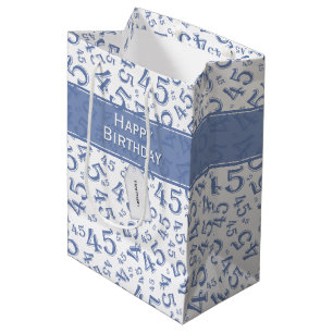 Happy 45th Birthday Number Pattern Blue/White Medium Cadeauzakje