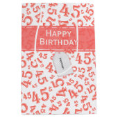 Happy 45th Birthday Number Pattern Coral/White Medium Cadeauzakje (Voorkant)