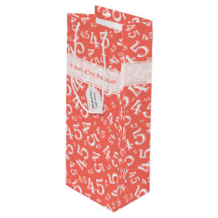Happy 45th Birthday Number Pattern Coral/White Wijn Cadeautas