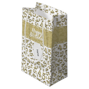 Happy 45th Birthday Number Pattern Gold/White Klein Cadeauzakje