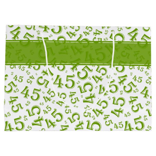 Happy 45th Birthday Number Pattern Green/White Groot Cadeauzakje (Achterkant)