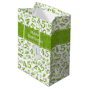 Happy 45th Birthday Number Pattern Green/White Medium Cadeauzakje