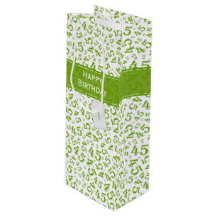 Happy 45th Birthday Number Pattern Green/White Wijn Cadeautas
