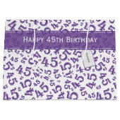 Happy 45th Birthday Number Pattern Paars/White Groot Cadeauzakje (Voorkant)