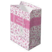 Happy 45th Birthday Number Pattern Pink/White Medium Cadeauzakje (Voorkant Gekanteld)