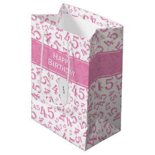 Happy 45th Birthday Number Pattern Pink/White Medium Cadeauzakje