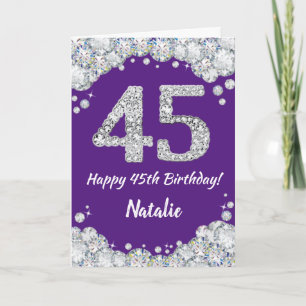 Happy 45th Birthday Paars en Silver Glitter Card Kaart