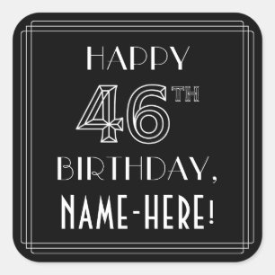 HAPPY 46TH BIRTHDAY; Art Deco Style; aangepaste na Vierkante Sticker