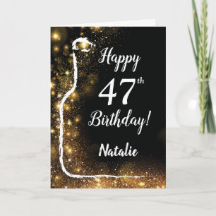 Happy 47th Birthday Black en Gold Glitter Wine Kaart