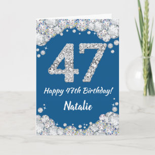Happy 47th Birthday Blue en Silver Glitter Card Kaart