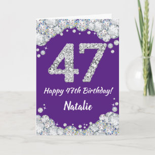 Happy 47th Birthday Paars en Silver Glitter Card Kaart