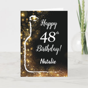 Happy 48th Birthday Black en Gold Glitter Wine Kaart