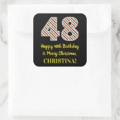 Happy 48th Birthday & Merry Kerstmis, aangepaste n Vierkante Sticker (Tas)