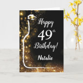 Happy 49th Birthday Black en Gold Glitter Wine Kaart (Gele Bloem)