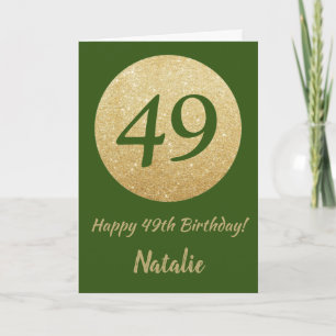 Happy 49th Birthday Green en Gold Glitter Card Kaart