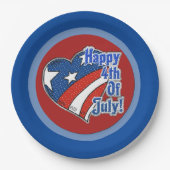 Happy 4 juli Heart Paper-Borden Papieren Bordje (Voorkant)