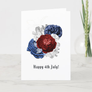 Happy 4 juli Red, White en Blue Floral Photo Feestdagen Kaart